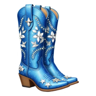 Realistic  blue fashion cowgirl boots with sparkly shiny glitter  sticker