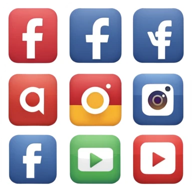 Socail media sauare emoji style icons 
Creat the quadrant with the logos of F.B, X, Trustpilot, Instagram, Youtube, Linkedineach icon is ther only ones, asme size, only icons of the social media that I mentioned only 6 icons sticker