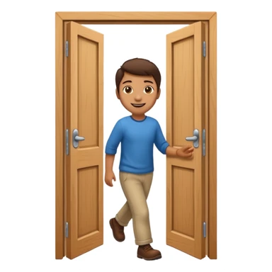 a door opening with a smiling client walking in sticker