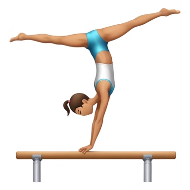An artistic emoji of a professional sports acrobat performing a stunning balance pose on a narrow beam. The acrobat showcases perfect control, flexibility, and strength, executing an elegant handstand. The background features a bright gymnastics arena with spotlights. sticker