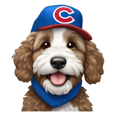 Bernedoodle with chicago cubs hat and scarf sticker