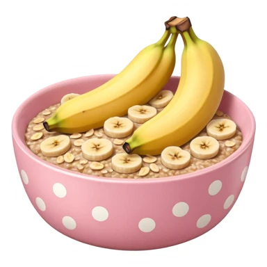 banana baked oats in a bowl like oat meal with a couple banana slices on top that look a little bit caramelised and a light pink bowl with white polka dots please with NO whole banana on top just slices  sticker