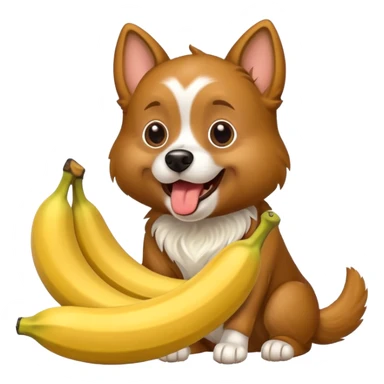 A dog eating a banana sticker