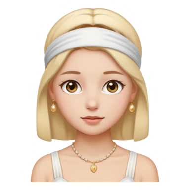clean girl aesthetic emoji, wearing a white headband, flawless skin, subtle blush, delicate gold necklace, light pastel background sticker