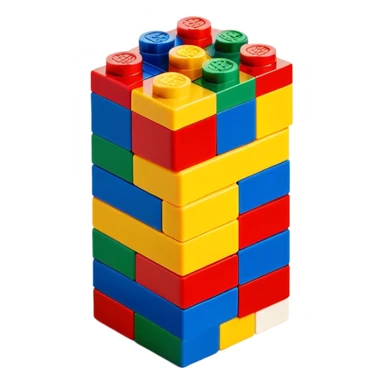 A small stack of colorful Lego-style blocks with happy faces sticker