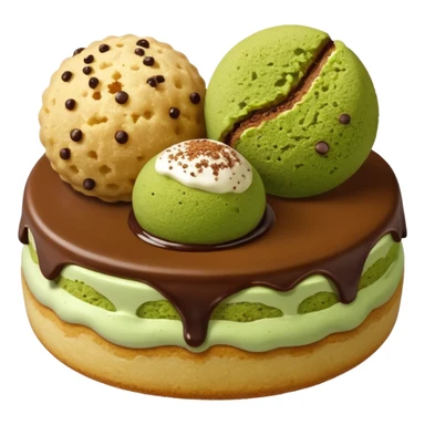 biscuit balls with matcha/chocolate/tiramisu topping + crumbs topping sticker