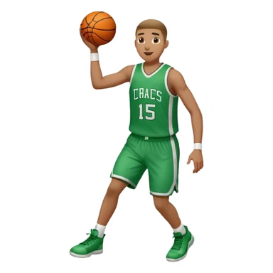 jugador de básquet celebrando, con camiseta blanca y verde sticker