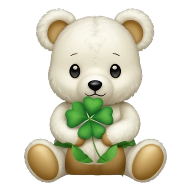 White Teddy with four-leaf clover sticker