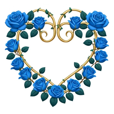 heart shape gold vine with blue roses border sticker