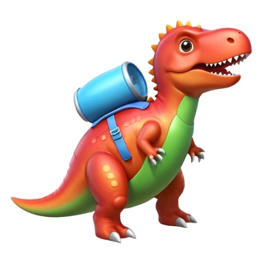 cute toy-like rocket-propelled dinosaur, rounded shapes, glossy texture, colorful rocket backpack, happy expression, 3D cartoon, mobile game icon style, clean background, no text, no watermark
 sticker