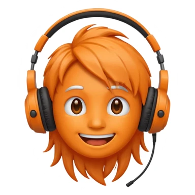 Orange happy face emoji with a couple of hair,headphones,and antennas. sticker