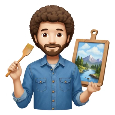 Bob Ross painting on a canvas sticker