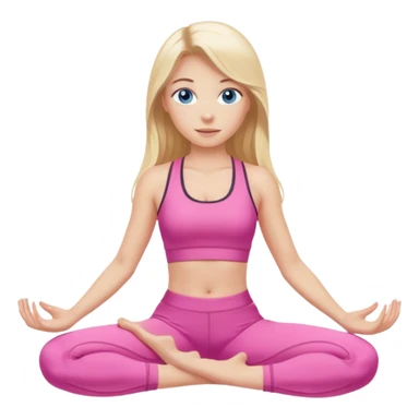  long blown out blonde hair woman blue eyes wearing pink workout set doing pilates sticker