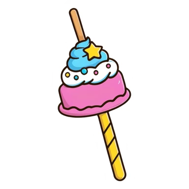 cartoon sticker style magic wand with frosting and sprinkles sticker