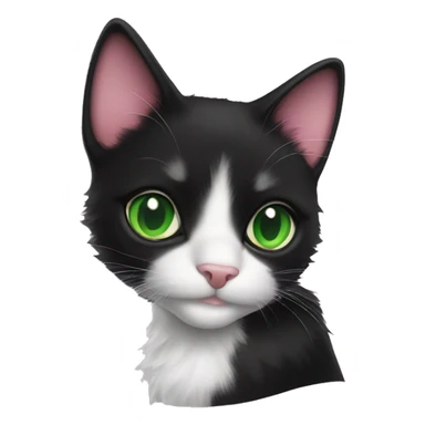 fluffy black tuxedo cat with green eyes and pink nose sticker