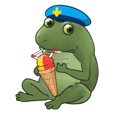 wearing a propeller hat, eating a popsicle, sitting down, full body sticker