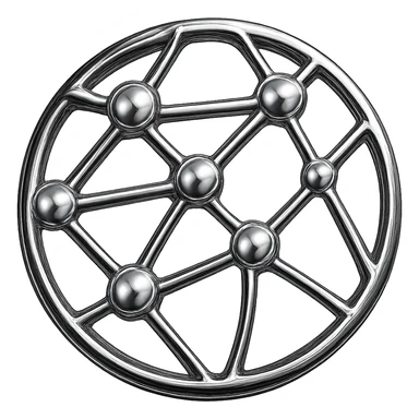 Make this network globe icon metallic with chrome-like reflections and shine. Keep the 3D depth and pixel art influence. Background should be transparent. sticker