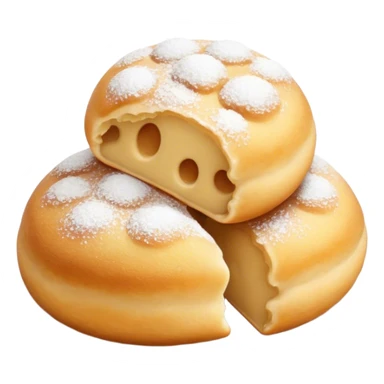 Cinematic Realistic Fritule Dessert Emoji, featuring small, fluffy dough balls dusted with powdered sugar rendered with delicate textures and warm, inviting lighting. sticker