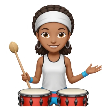 A black girl drummer with a sporty headband and clothes, tapping her drum rhythmically with a grin. sticker