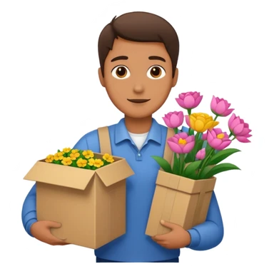 a man carries a box of flowers sticker