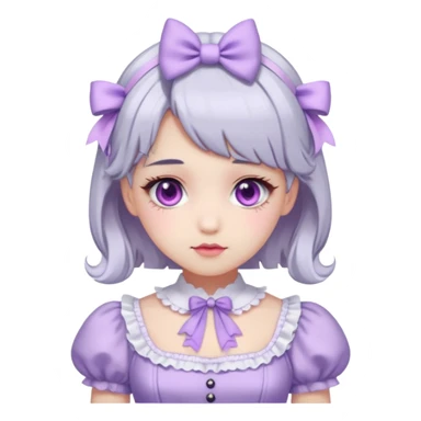 sweet lolita with silver hair, pink eyes, white skin, wearing a lavender dress sticker