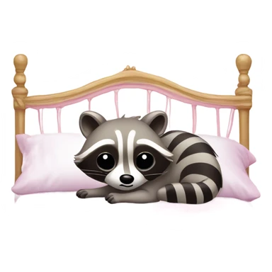 princess style bed with sleeping cute racoon wearing pink bow on head in it sticker