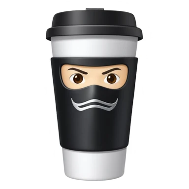 A coffee to go cup that looks like a ninja sticker