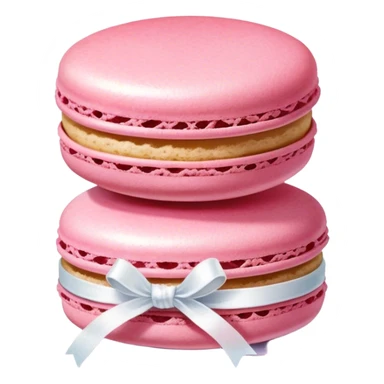 "A pink macaron wrapped with a delicate satin ribbon, watercolor dessert illustration."
 sticker