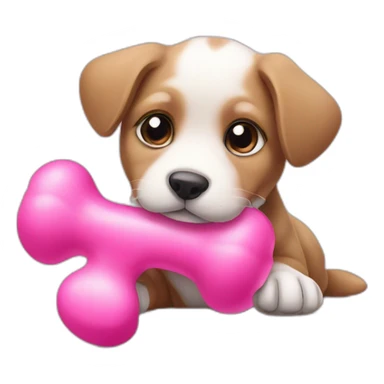 puppy with pink toy bone lays down sticker