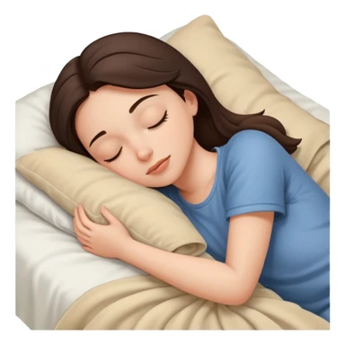 Brunette girl sleeping on white bed and beige blanket  sticker