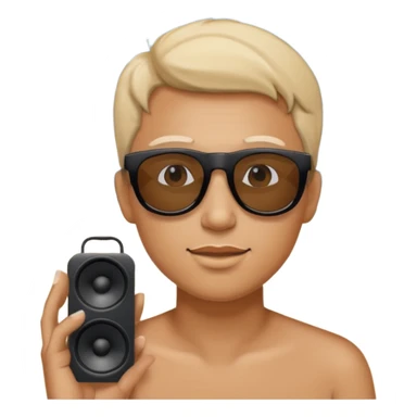 Someone listening to a speaker at the beach. sticker