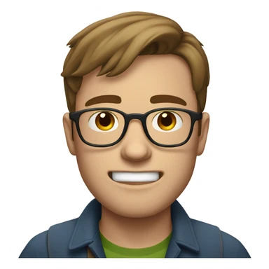 A nerdy white guy with brown hair and glasses making a grimacing face  sticker