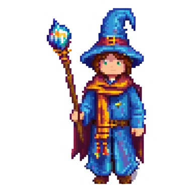 Minecraft-style emoji of a wizard with a scarf, inspired by Harry Potter, blocky and pixelated sticker