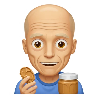 White man, barely any hair, lots and lots of wrinkles, bad yellow teeth, and peanut butter. Cerebral palsy sticker