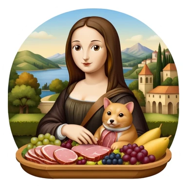  mona lisa with SPAM MEAT charcuterie and fruit tray renaissance landscape sticker