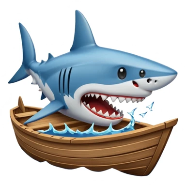 shark chomping on a wooden boat, emoji style sticker