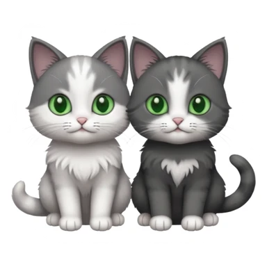 2 different coloured small cats including a dark grey and white and a completely solid dark grey with green eyes and only white paws sticker