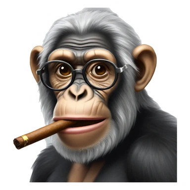 An old chimpanzee with grey hair smoking a cigar wearing glasses  sticker