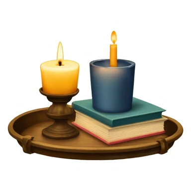 vintage tray with books and candle sticker