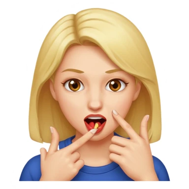 🙎🏻‍♀️ este emoji se tiene que estar mordiendo el segundo dedo, el que está a un lado del dedo, tiene que ser mujer  sticker