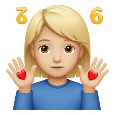 A kid with blonde icecream hair with two hands that are doing this 🫴 and flipped on the other side then have this emoji on the left hand 6️⃣ and this emoji in the other hand7️⃣ replace the ice cream with the numbers 6 and 7 sticker