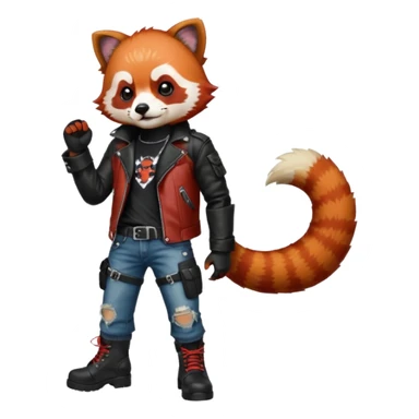 full body punk red panda with red and black hair with a blunt in hand  sticker