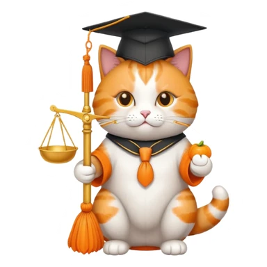 cat wearing a graduation cap, holding scales of justice sticker