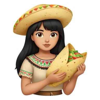 Mexican girl with bangs black long hair plus size with tortilla sticker
