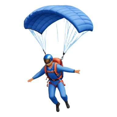 A base jumper soaring through the air, parachute deployed, flying off a steep mountain peak. The background is filled with majestic mountains, clear blue sky, and distant clouds, capturing the exhilarating thrill and beauty of extreme sports. sticker