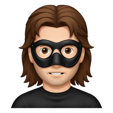 A guy with a brown mullet and a black mask over his mouth and nose sticker