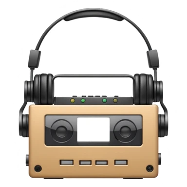 Classic Walkman emoji, Apple/WhatsApp style, front view, cassette window visible, wired headphones, soft gradients, cute proportions, no text, plain background. sticker