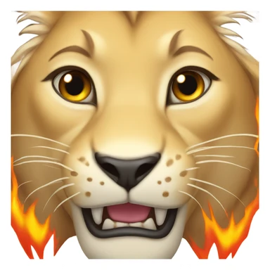 Lioness with teeth showing and fire sticker