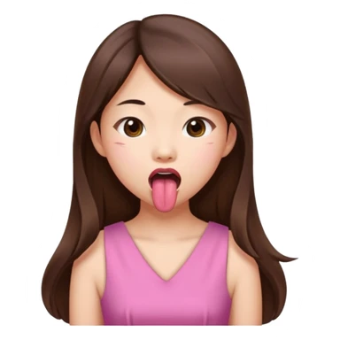 asian girl with long brown hair and fair skin wearing pink dress sticking tongue out sticker
