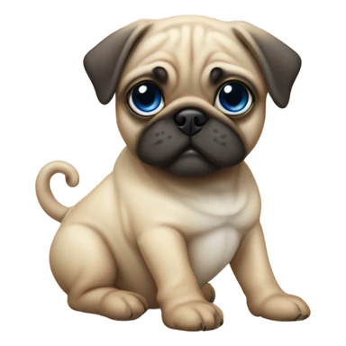 Baby pug with big blue eyes chewing a bone  sticker